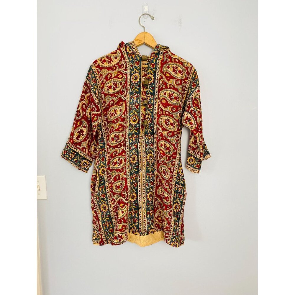 Vintage 1970s Karavan Hooded Tunic Top, Size Small, Made in Pakistan, Paisley Pr